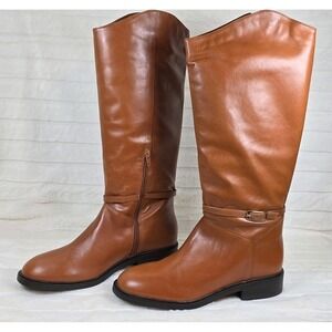 Arezzo Brown Leather Tall Riding Boots Women Size 10B Side Zip Buckle Accent
